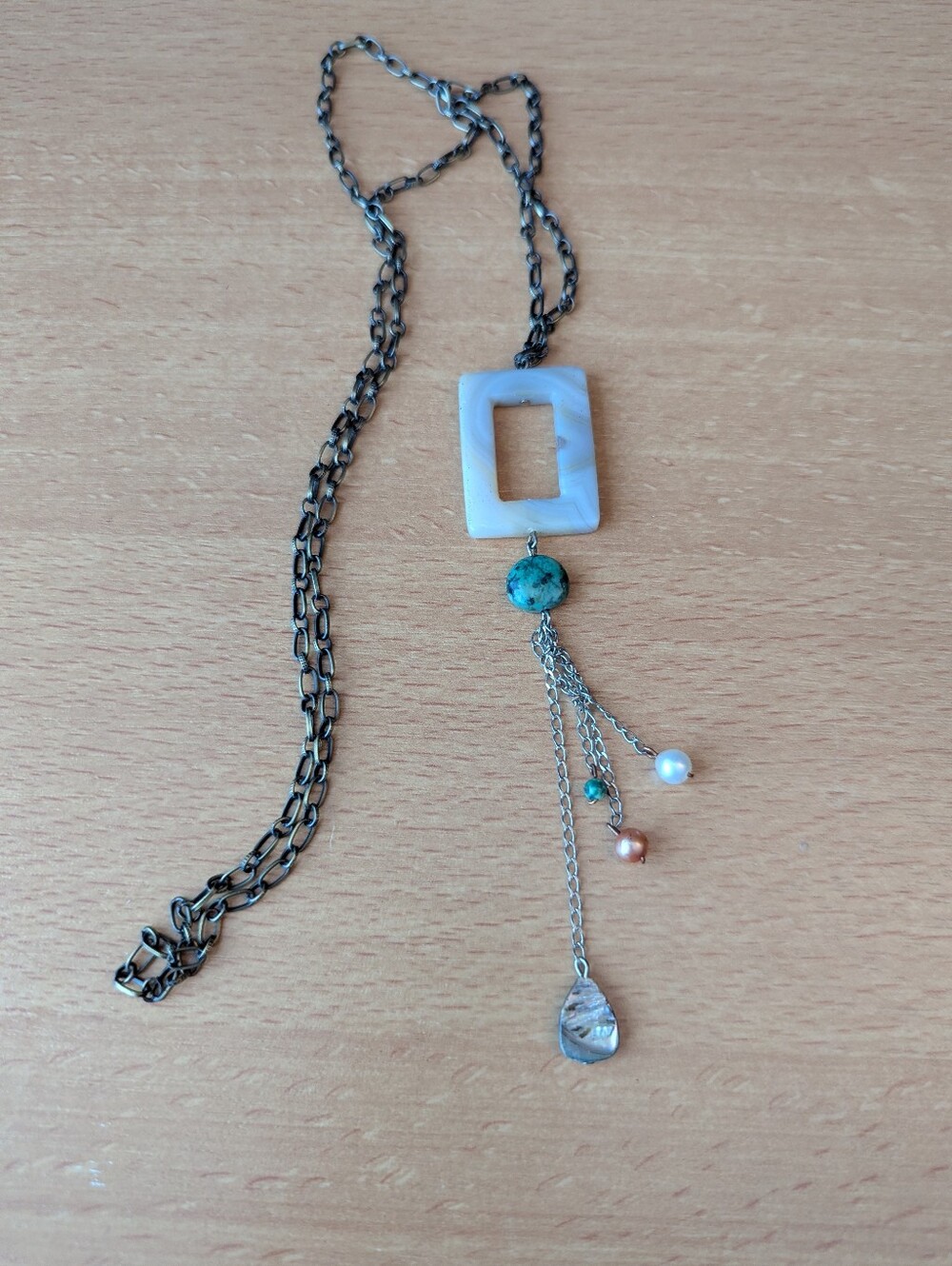 Handcrafted Pendant Necklace with Turquoise and Pearl Accents